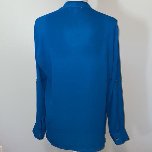 New York & Company Blue Blouse with Tie Size Medium - Picture 4 of 6